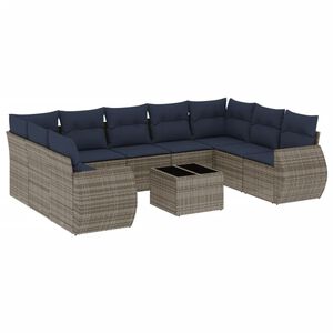 vidaXL Комплект градински дивани с възглавници, 10 части, сив, полиратан