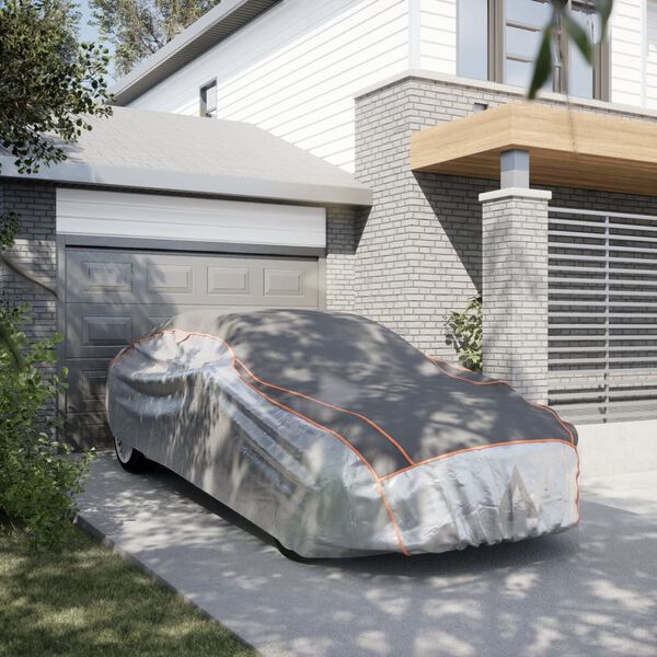vidaXL Покривало за кола седан против градушка цяло M сиво и сребристо