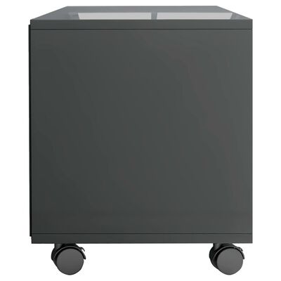 vidaXL ТВ шкаф с колелца, сиво със силен гланц, 90x35x35 см, ПДЧ