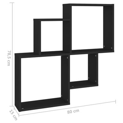 vidaXL Стенен кубичен рафт, черен, 80x15x78,5 см, ПДЧ
