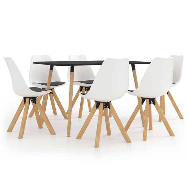 vidaXL Трапезен комплект от 7 части, бяло и черно