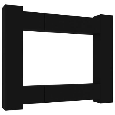 vidaXL Комплект ТВ шкафове от 8 части, черно, инженерно дърво
