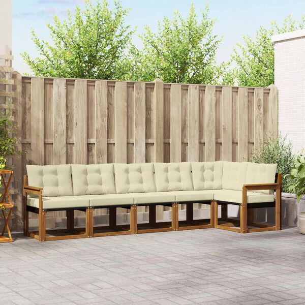 vidaXL Комплект дивани за открито 6 pcs Натурален и Крема