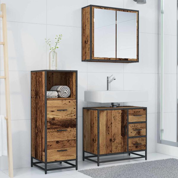 vidaXL Комплект мебели за баня 3 pcs Старо дърво Инженерно дърво