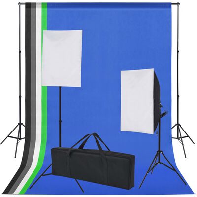 vidaXL Комплект за фото студио с фонове в 5 цвята и 2 софтбокса