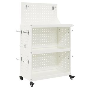 vidaXL Карача за инструменти с рафт с колело Бяло 65 x 35 x 111 см