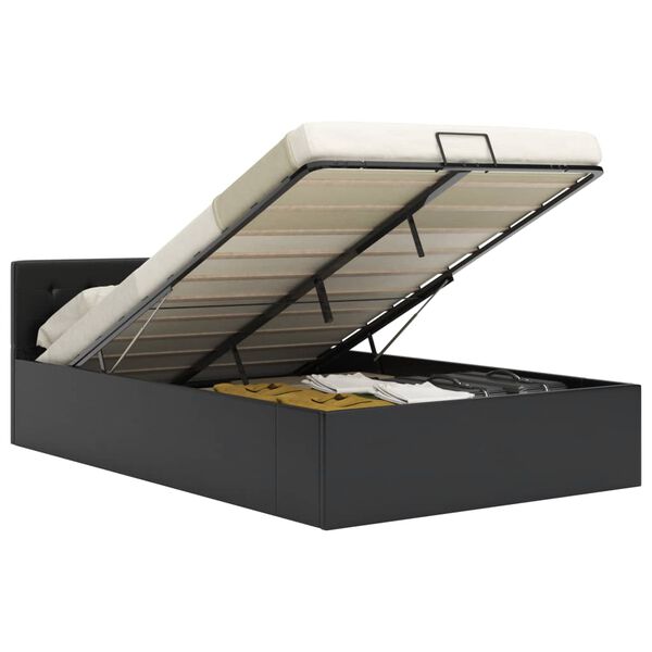 vidaXL Легло с повдигащ механизъм, черно, изкуствена кожа, 140x200 cм