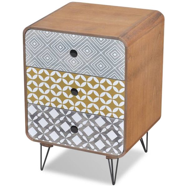 vidaXL Страничен шкаф с 3 чекмеджета, кафяв