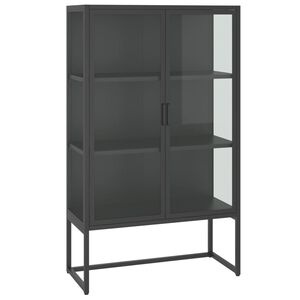 vidaXL Висок шкаф, антрацит, 80x35x135 см, стомана и закалено стъкло