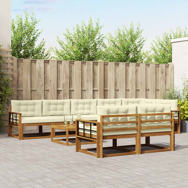 vidaXL Комплект дивани за открито 9 pcs Натурален и Крема