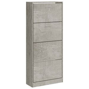 vidaXL Шкаф за обувки, бетонно сив, 63x24x147 см, инженерно дърво