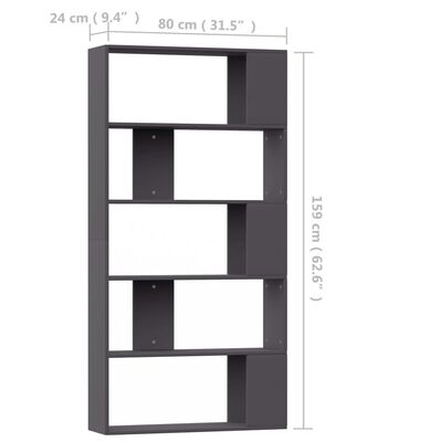 vidaXL Библиотека/разделител за стая, сива, 80x24x159 см, ПДЧ