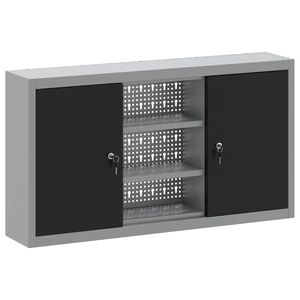 vidaXL Шкаф за инструменти с рафт Черен и Сив 100 x 20 x 55 см