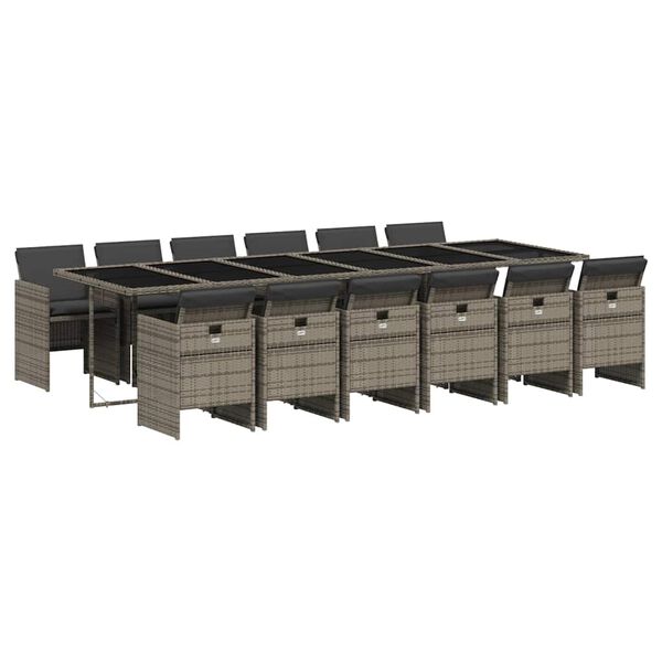 vidaXL Градински комплект от 13 части с възглавници сив полиратан