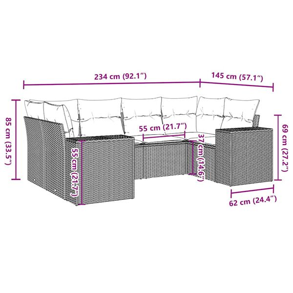 vidaXL Градински комплект с възглавници, 6 части, светлосив полиратан
