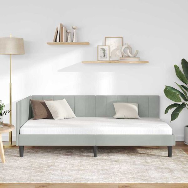 vidaXL Ъглова рамка за легло Светлосиво 90 см x 200 см Кадифе