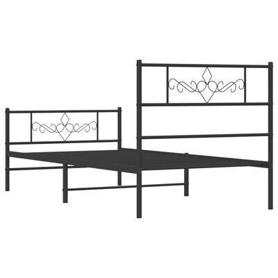 vidaXL Метална рамка за легло с горна и долна табла, черна, 90x190 см