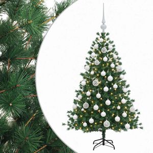 vidaXL Изкуствена коледна елха с топки 150 см 150 LED светодиода