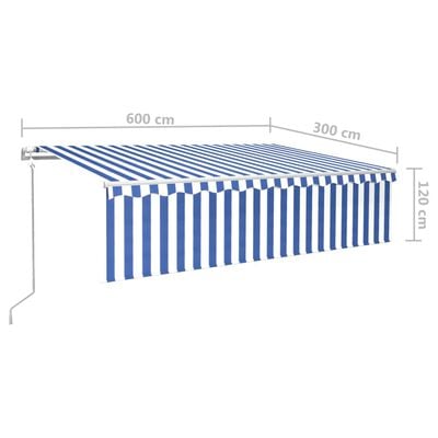 vidaXL Автоматично прибиращ се сенник с щора, 6x3 м, синьо и бяло