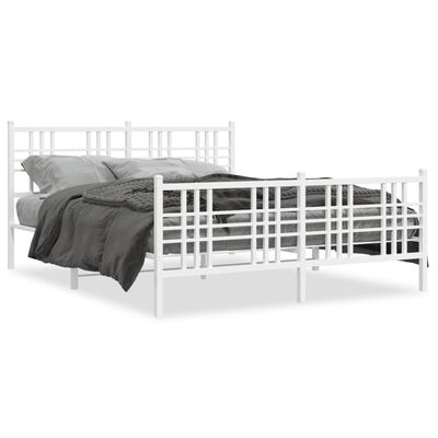 vidaXL Метална рамка за легло с горна и долна табла, бяла, 150x200 см