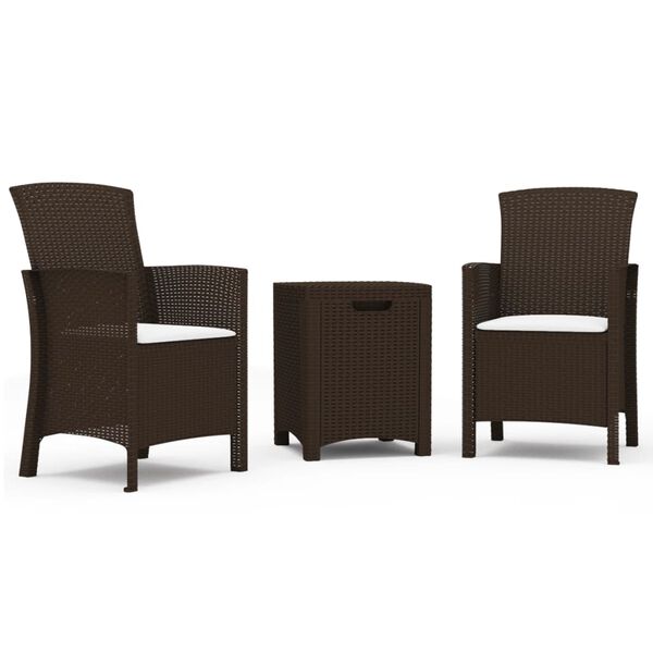 vidaXL 3-местен градински лаундж комплект с възглавници PP ратан кафяв