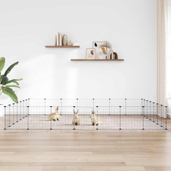 vidaXL Клетка за животни с врата, 28 панела, черна, 35x35 см, стомана