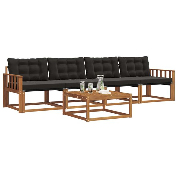 vidaXL Комплект дивани за открито 5 pcs Естествено и черно