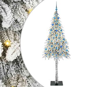 vidaXL Коледно дърво с 300 LED светодиода Бяло 210 cm ПЕ и стомана