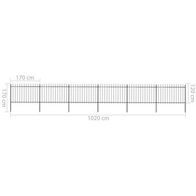 vidaXL Градинска ограда с пики, стомана, 10,2x1,2 м, черна