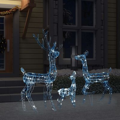 vidaXL Акрилна коледна украса семейство елени, 300 LED, топло бяло