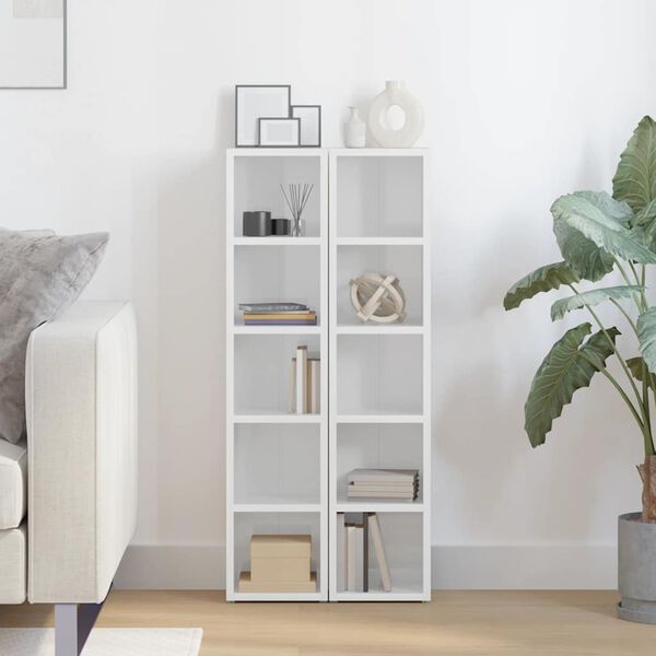 vidaXL CD шкафове, 2 бр, бял гланц, 21x16x93,5 см, ПДЧ