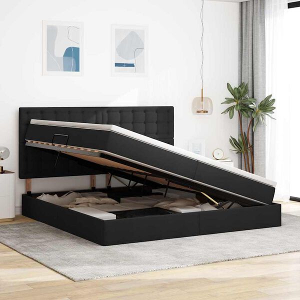 vidaXL Легло с място за съхранение и матрак Черно 200 x 200 cm