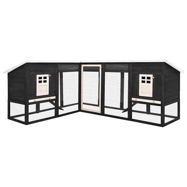 vidaXL Външна клетка за зайци с пътечка, сиво и бяло, чам масив