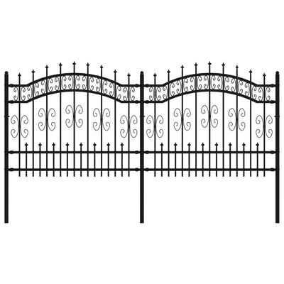 vidaXL Градинска ограда с пики черна 140 см прахово боядисана стомана