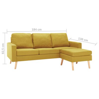 vidaXL 3-местен диван с поставка за крака, жълт, текстил