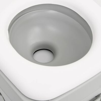 vidaXL Преносима къмпинг тоалетна, сиво и бяло, 15+10 л, HDPE