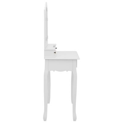 vidaXL Комплект тоалетка с табуретка, бял, 80x69x141 см, пауловния