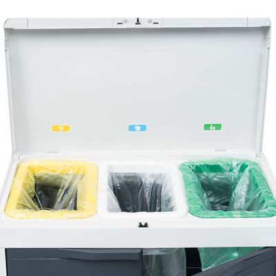 vidaXL Градински кош за боклук с 3 торби, тъмносив, 65x38x102 см