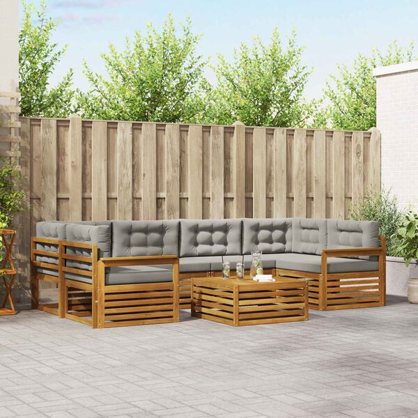 vidaXL Комплект дивани за открито 7 pcs Естествено и светло сиво