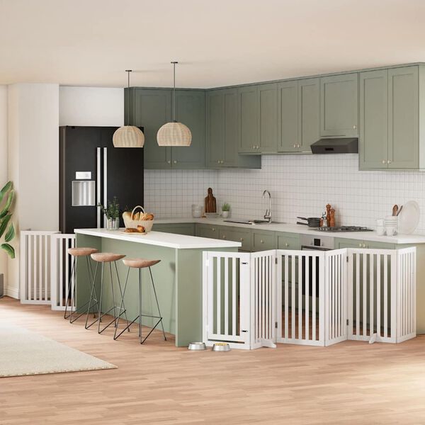 vidaXL Сгъваема преграда за кучета с врата 12 панела бял 600 см топола