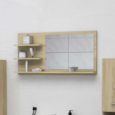 vidaXL Огледало за баня, дъб сонома, 90x10,5x45 см, ПДЧ