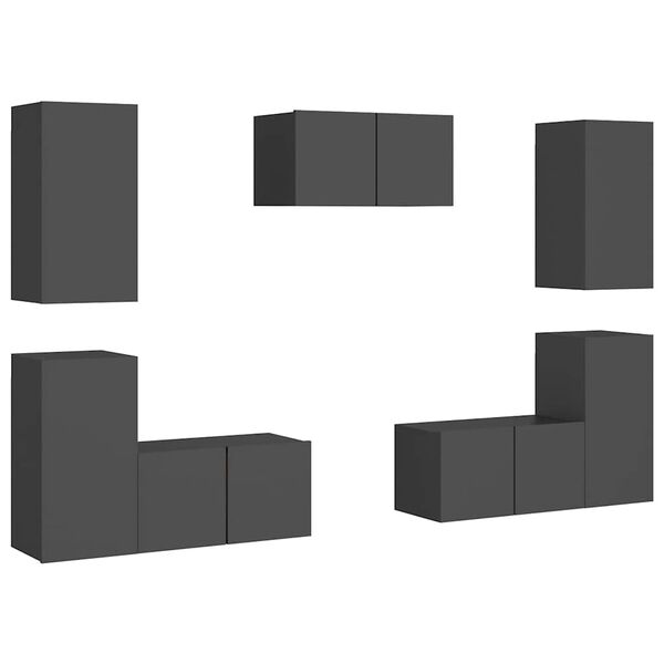vidaXL Комплект ТВ шкафове от 7 части, сив, инженерно дърво