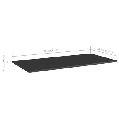 vidaXL Рафтове за етажерка, 4 бр, черен гланц, 80x30x1,5 см, ПДЧ