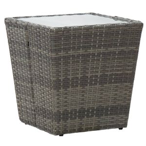 vidaXL Маса за чай сива 41,5x41,5x43 см полиратан и закалено стъкло