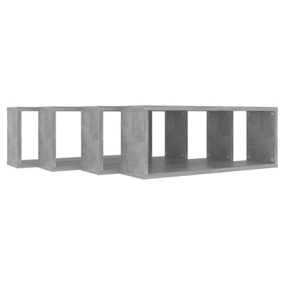 vidaXL Стенни кубични рафтове, 4 бр, бетонно сиви, 60x15x23 см, ПДЧ