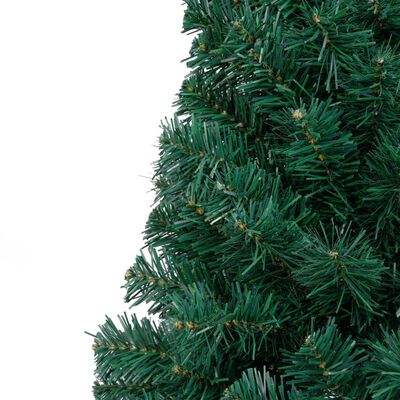 vidaXL Изкуствена светеща половин коледна елха със стойка зелен 120 см