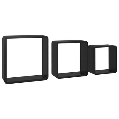 vidaXL Стенни кубични рафтове, 3 бр, черни, МДФ