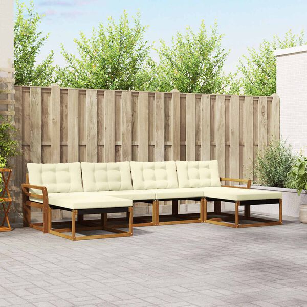 vidaXL Комплект дивани за открито 6 pcs Натурален и Крема