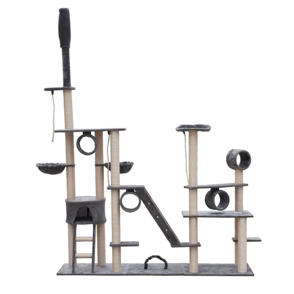 Луксозно котешко дърво от сив плюш, 230-260 см.