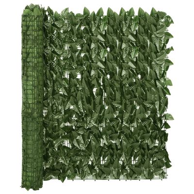 vidaXL Балконски параван с тъмнозелени листа, 400x100 см